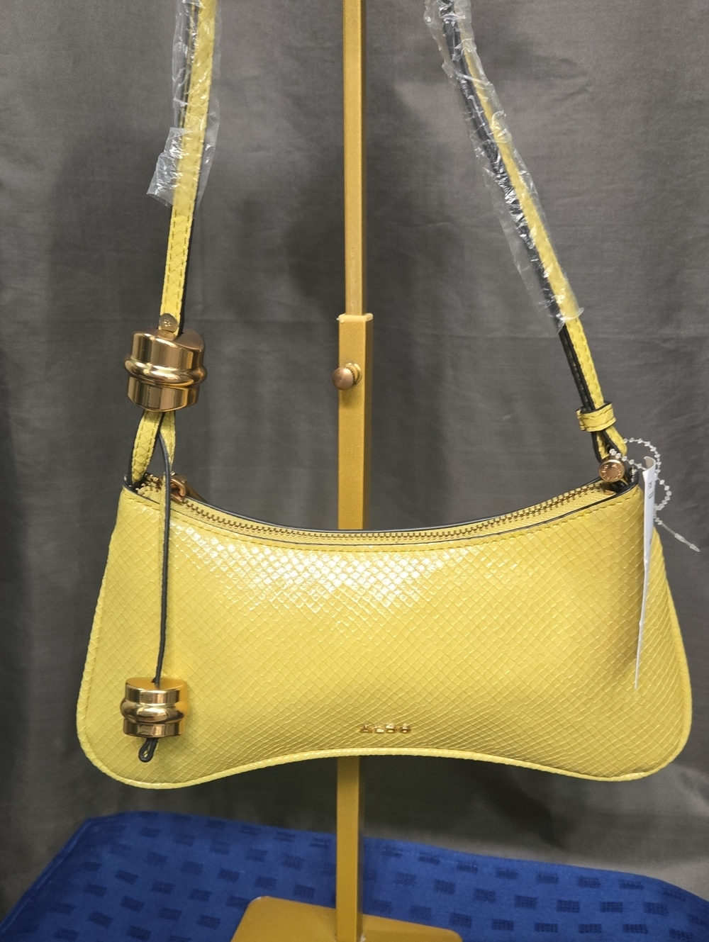 Aldo Bright Yellow Textured Mini Crossbody with Gold Hardware